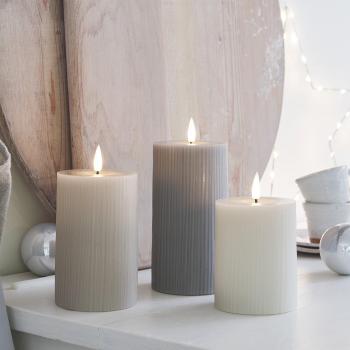 TruGlow® Grey Ribbed Candle Set
