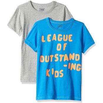 LOOK by crewcuts Girls' 2-Pack Graphic/Solid Short Sleeve T-Shirt Grey/Blue League of Outstanding Kids, Medium