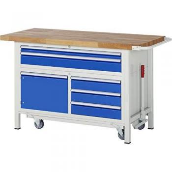 Plan de travail série 8922, escamotable, 5 tiroirs, 1 étagère avec porte, B 1500 x D 700 x H 880 mm