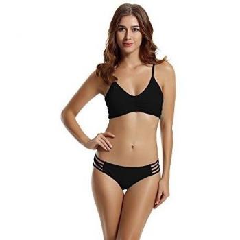 Traje de baño negro para mujer con diseño halter y espalda cruzada 38