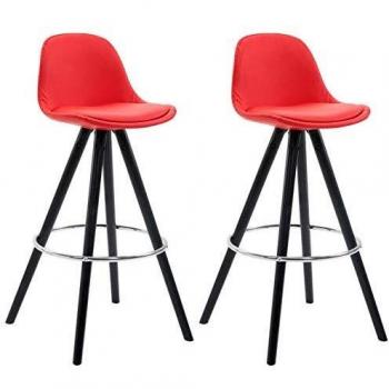CLP 2er Set Franklin Barhocker, Kunstleder rot, Fußstütze, schwarzes Holzgestell