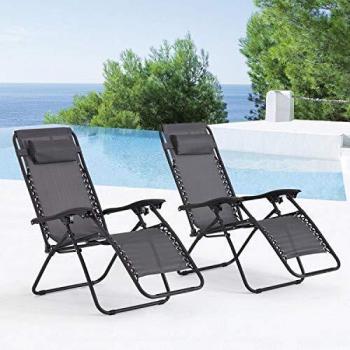 Set de 2 Tumbonas Manihi Reclina en Negro y Gris