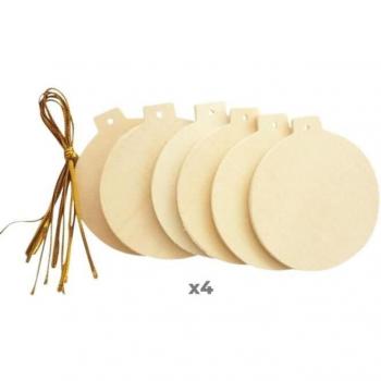 Décor Noël 24 boules en bois plates – Taille 6 cm – Teinte beige