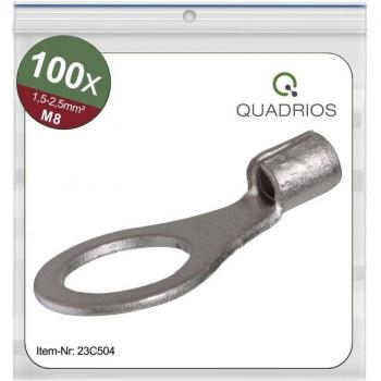 Quadrios 23C504 2.5 mm² Ring Terminals (Uninsulated), Ø8.5mm, 100 Units