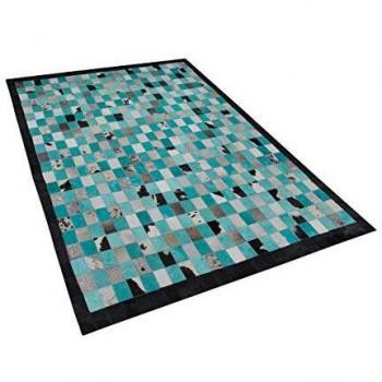 Tapis Design en Cuir Bleu Turquoise et Gris 140 x 200 cm