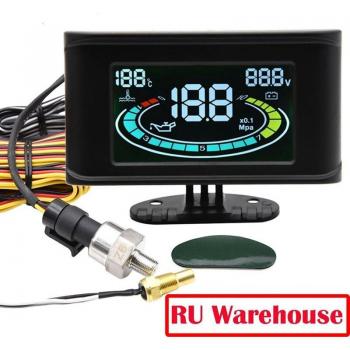 Auto 3‑in‑1 monitor: olie‑druk, spanning & temperatuur met LCD display, geschikt voor vrachtwagens en personenauto’s