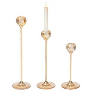 Set de Portavelas de Metal y Vidrio 6 x 26 x 6 cm 3 Piezas