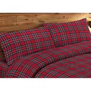 Federe Letto A Sacchetto 100% Cotone Scozzese Kilt Rosso con Bottoni