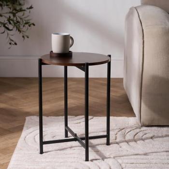 OHS Round Metal Frame End Table – Brown