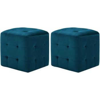 Fauteuils Poufs Velours Bleu 2 pièces