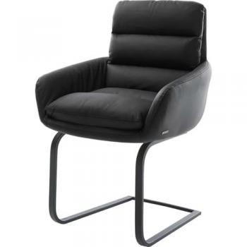DELIFE Polsterstuhl Abelia-Flex, Armlehnen Freischwinger flach Schwarz Echt-Leder Schwarz