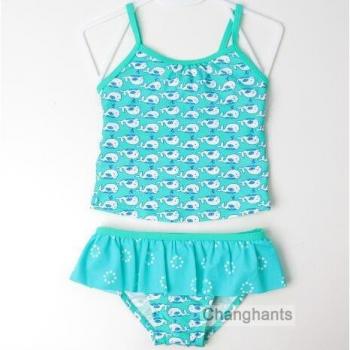 Kids Green Whale Tankini Swimsuit for Girls 2-7 Years