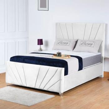 UK Ambassador Super King Upholstered Bed Frame – 54” Headboard, Light Grey, Slatted Base
