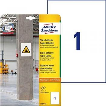 Avery Zweckform L7877-20, Etiketten, 210 x 297 mm, 20 Bögen, weiß