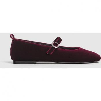 Stradivarius Velvet Ballet Pumps in Burgundy