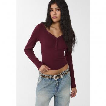 Burgundy Blouse with Buttons L