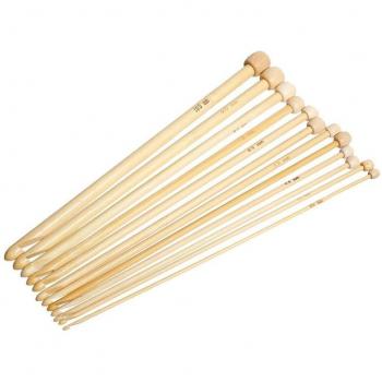 Natural Color Bamboo Tunisian Crochet Needles Set (12 Pcs)