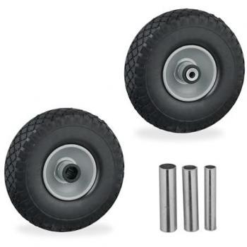 Wheelbarrow Wheel Set, 3.00-4 Size, Pneumatic Tyre, Solid Rubber, Steel Rim, 3 Adapters, Black/Grey