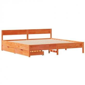 Bed Frame in Wax Brown Finish, Solid Wood Pine, Size 180x200 cm, Suitable for Super King Mattresses, vidaXL, Without Mattress
