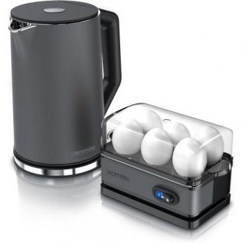Arendo Frühstücks-Set, 1,5L Wasserkocher mit Eierkocher, Grau