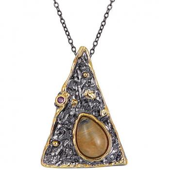 Set de Joyería para Mujer: Collar Colgante y Pendientes en Negro Oro con Diseño de Pirámide EP3998S2