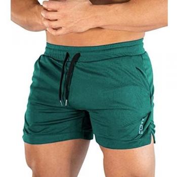 Superora Men's Running Gym Sport Shorts (Green, L) with Pockets