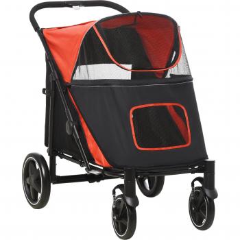Cochecito portátil PawHut Rojo 112x65x100 cm, con malla ventilada y bolsa de carga