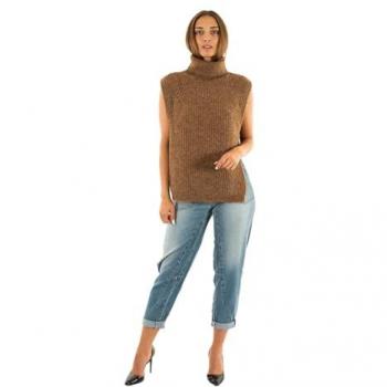 Pull en maille camel sans manches