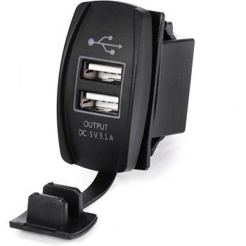 12-24V Blue LED Rocker Switch with USB Charger for Polaris RZR