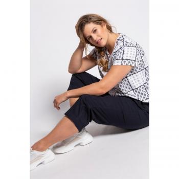 Pantaloni blu a 7/8, cintura elastica, taglia forte, cotone, Ulla Popken