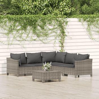 Garden and Patio 6-Piece Lounge Set with Gray Rattan Look and Cushions