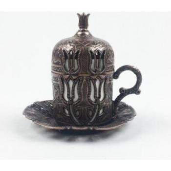 Turkish Coffee Cup with Metal Holder and Saucer