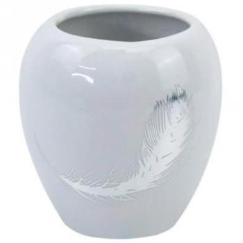 Cleafe – Portaspazzolini in Ceramica Bianca, Decorato con Piuma Argento – 59899