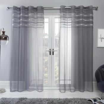 Sienna Charcoal Grey Latina Diamante Voile Net Curtains with Eyelet Top