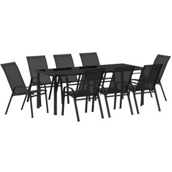 Black Textilene Patio Dining Set (9‑Piece) – VidaXL Collection