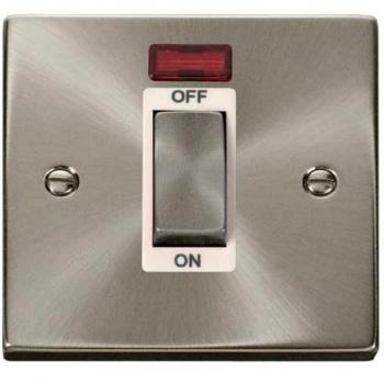 VPSC501WH Click Deco Ingot 45A 1‑Gang Single Cooker Switch – Satin Chrome & Neon White