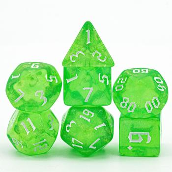 Juego de dados rol D% D4 D6 D8 D10 D12 D20 verde/blanco