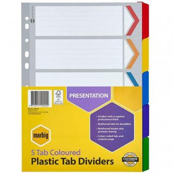 Marbig A4 5 Tabs Dividers Manilla Reinforced