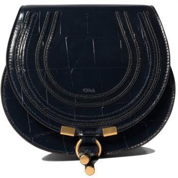 Chloé Marcie Small Croc-Embossed Leather Crossbody Bag in Evening Blue