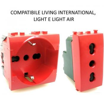 Presa bivalente 10-16A rossa segnalazione emergenza compatibile Living International e Bticino Living Light