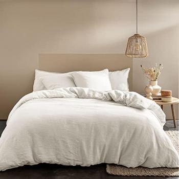 Housse de couette 260x240 cm en lin lavé blanc cassé