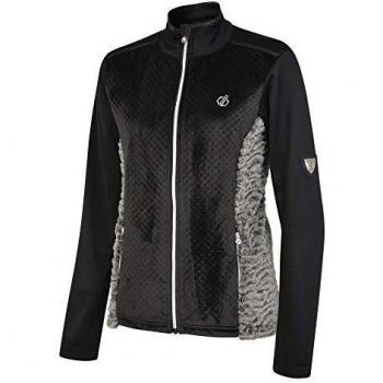 Dare 2b Damenpullover aus Kunstfell, Reißverschluss über die gesamte Länge, warme Innenfleece‑Rückseite, Schwarz/Anthrazit, 46 (S)