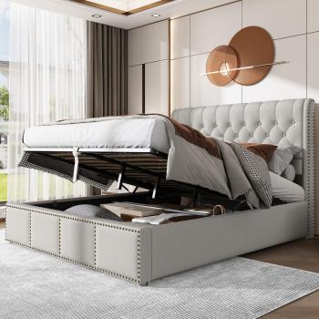 Cama de Lino Gris Claro con Somier Láminas 140x200