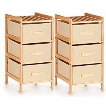 Cajonera de Madera Textil Crema 36 x 66 x 34 cm (2 Unidades)