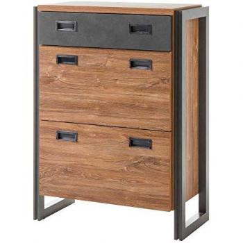Lomadox Industrial Design Schuhschrank DALLAS-61 in Stirling Eiche mit Matera Anthrazit, 75x100x40cm
