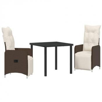 VidaXL Garten-Dining-Set 3-teilig mit Kissen Braun Poly Rattan