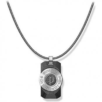 Collar Police hombre PJ.26567PSS-01 colección Noto acero inoxidable cola ratón colgante piedra negra