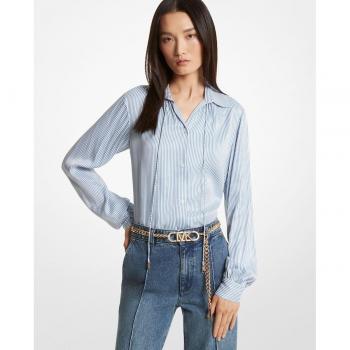 Michael Kors Women's Blue Long Sleeve Striped Tee, Size M