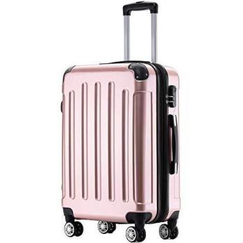 BEIBYE Hartschalen Koffer Trolley Rollkoffer Reisekoffer 4 Zwillingsrollen Polycabonat (Rosa Gold)