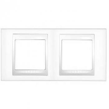 Schneider Unica : plaque blanche 2 postes, 2×2 modules, horizontale, liseré blanc